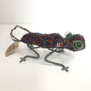 beaded metal wire gecko lizard chameleon sculpture folk art southwest artisan